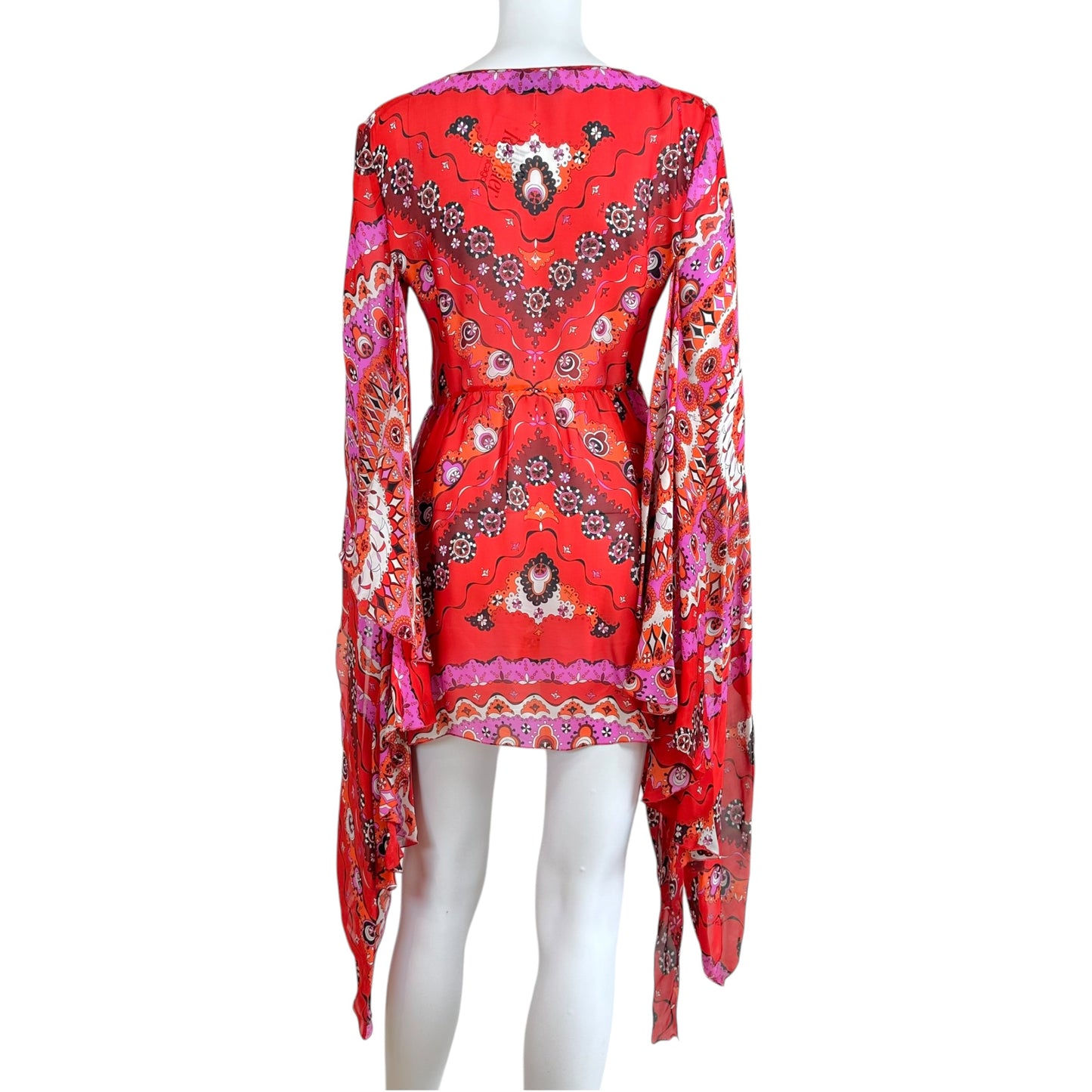 Emilio Pucci Pink Red Printed Asymmetrical Silk Mini Dress