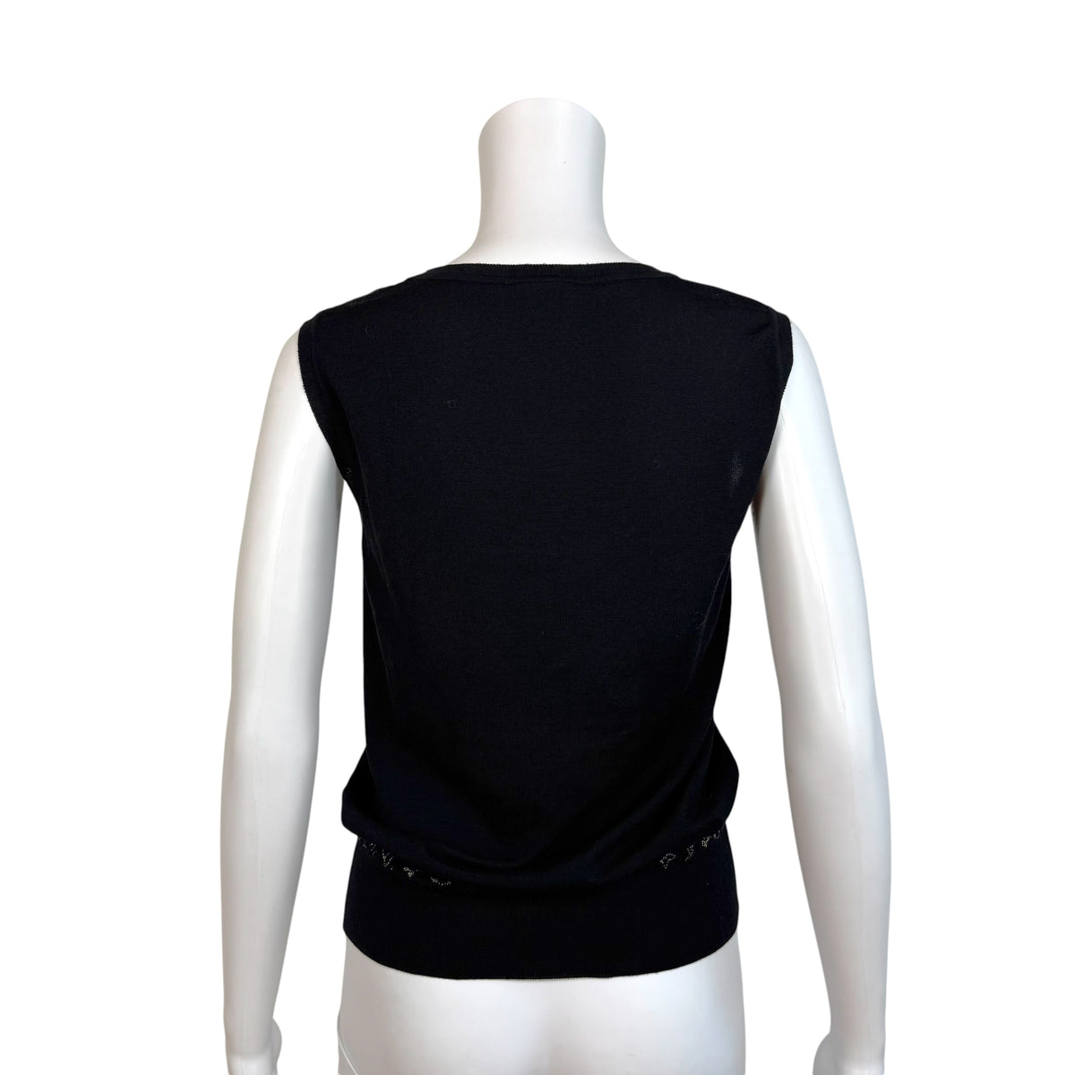 Louis Vuitton Sleeveless Top Black Wool Knit Monogram Hem
