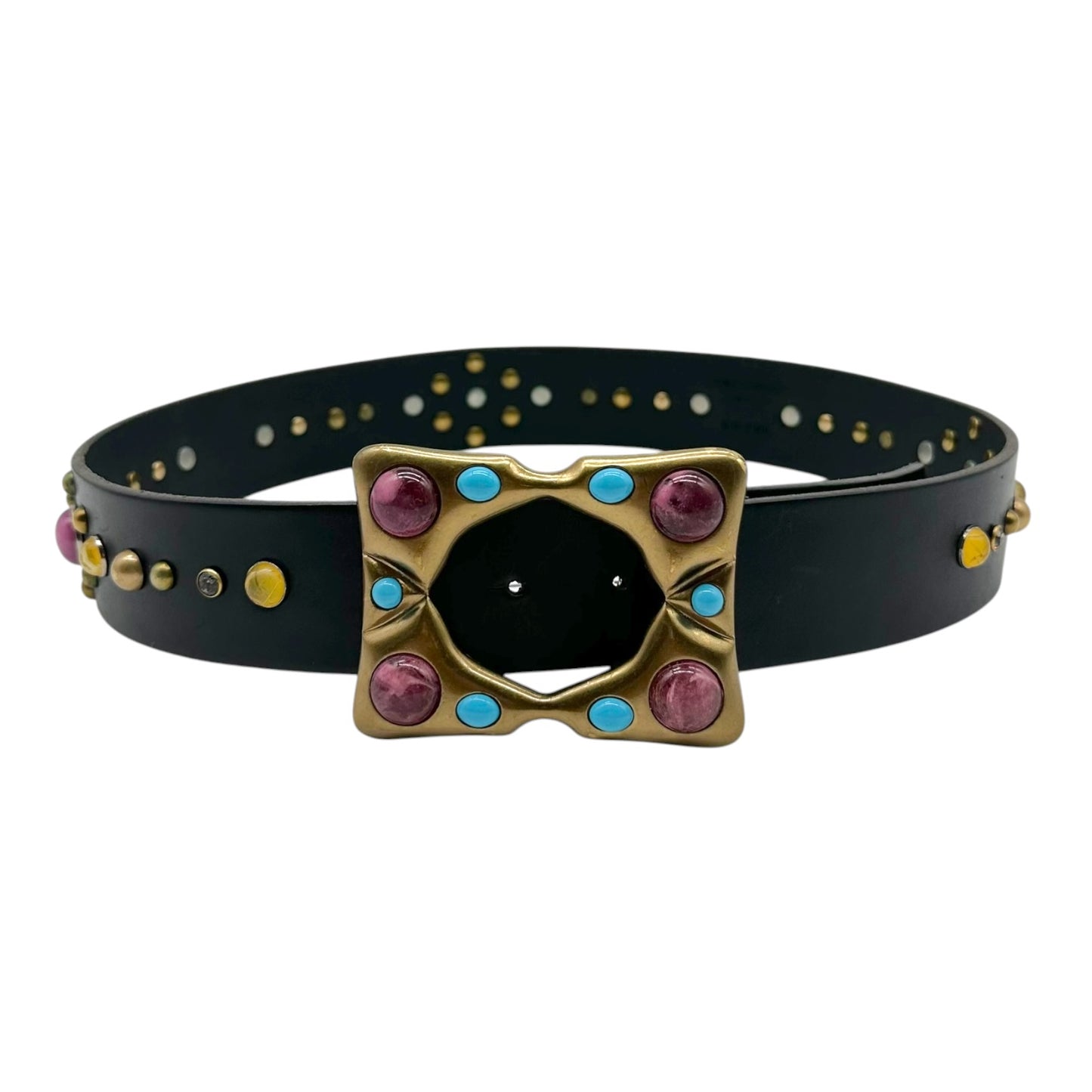 Dolce & Gabbana Brown Leather Gold Multi Stone Studded Belt