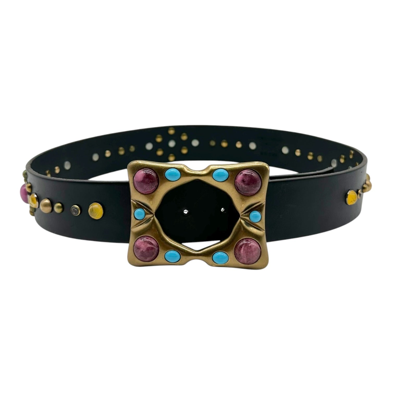 Dolce & Gabbana Brown Leather Gold Multi Stone Studded Belt