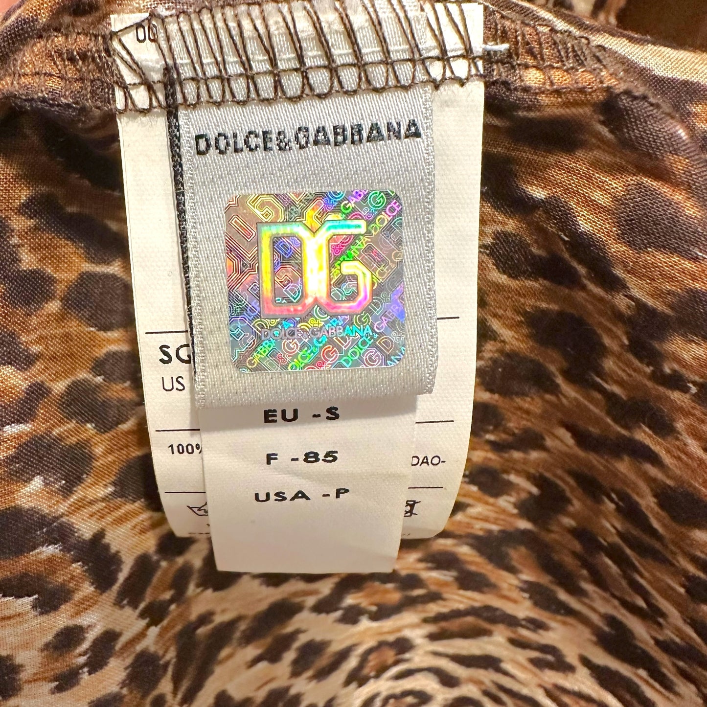 Dolce & Gabbana Beachwear Semi-Sheer Leopard Print Logo Charm Halter Dress