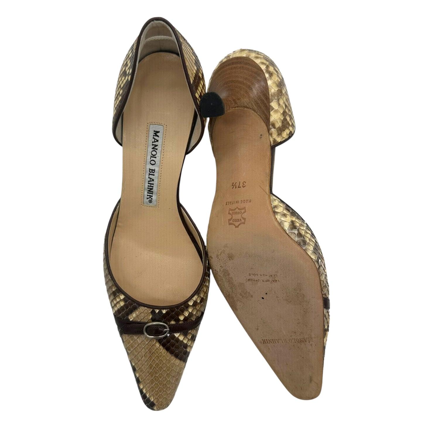 Manolo Blahnik Tan & Brown Python D'Orsay Heels