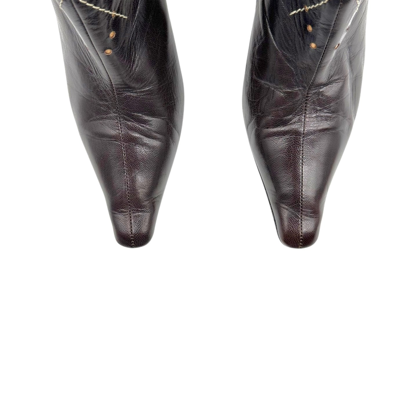 Jimmy Choo Brown Argyle Embroidered Pointed Toe Boots