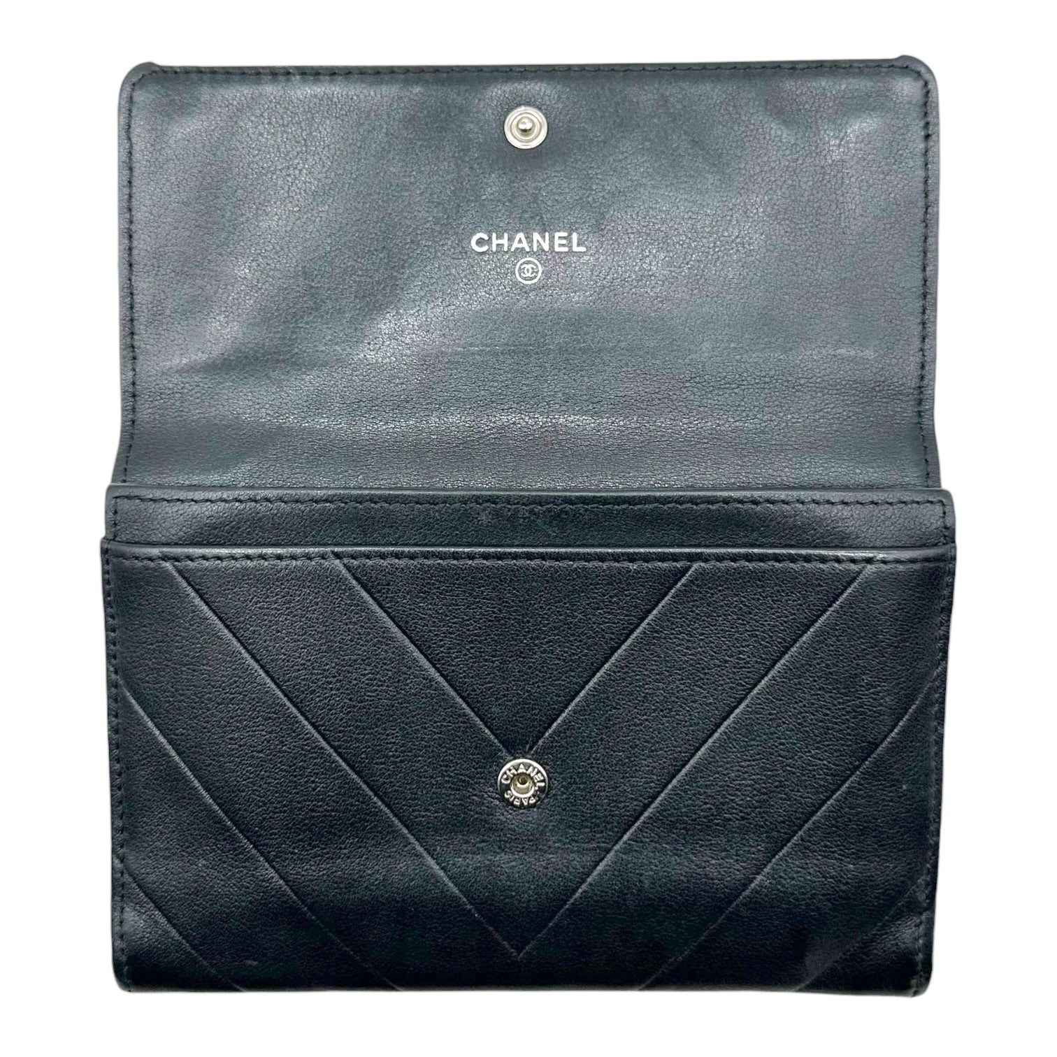 Chanel Black Leather Chevron Wallet