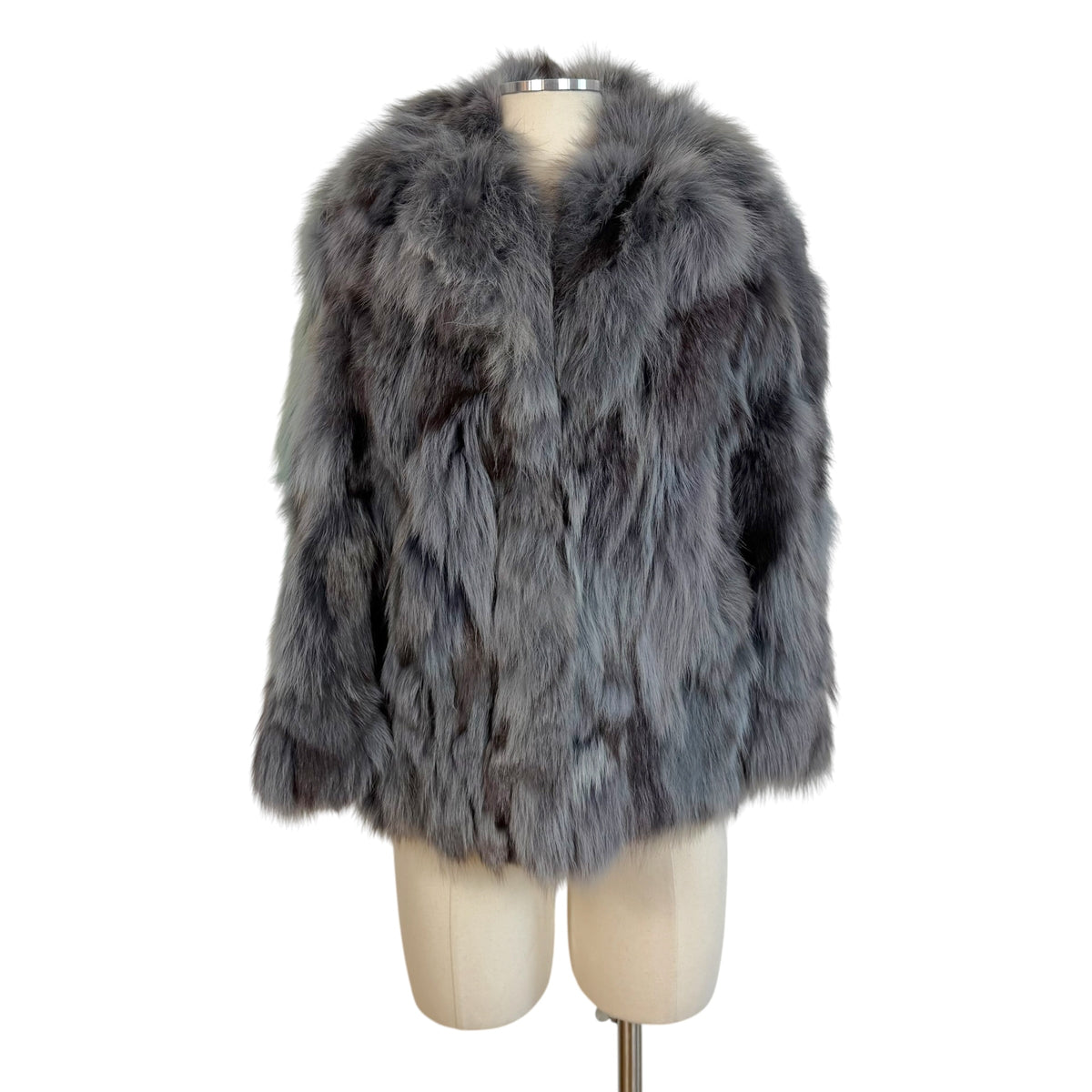 Furrocious Fox Fur Coat Blue Multi Dyed 3/4 Sleeve
