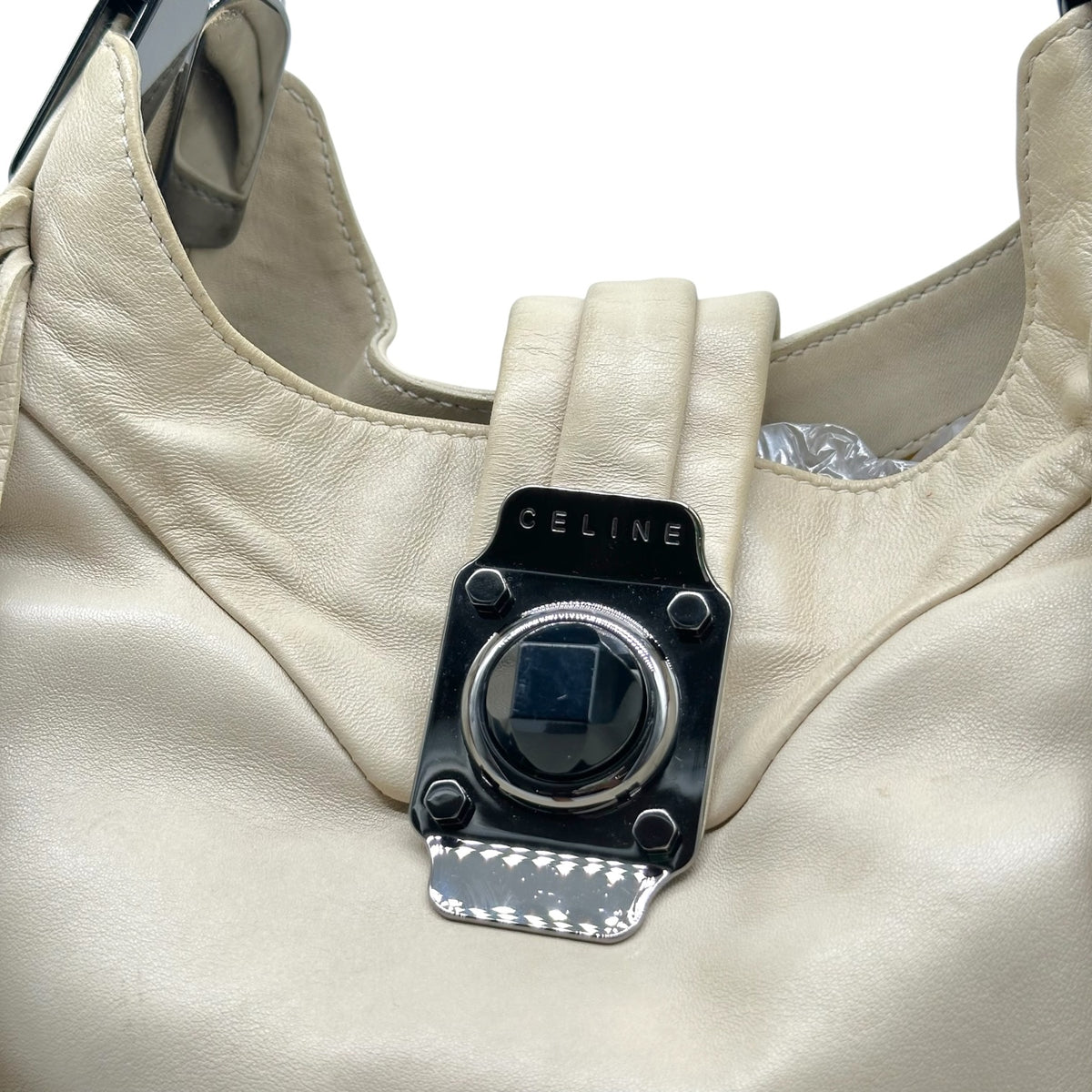 Celine Hobo Shoulder Bag Ivory Leather Fringe Trim