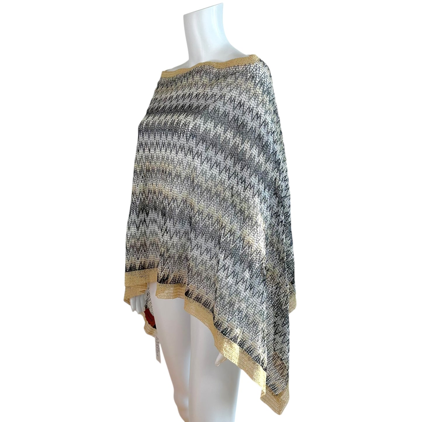 Missoni Sheer Poncho Top Navy Ivory Chevron Knit