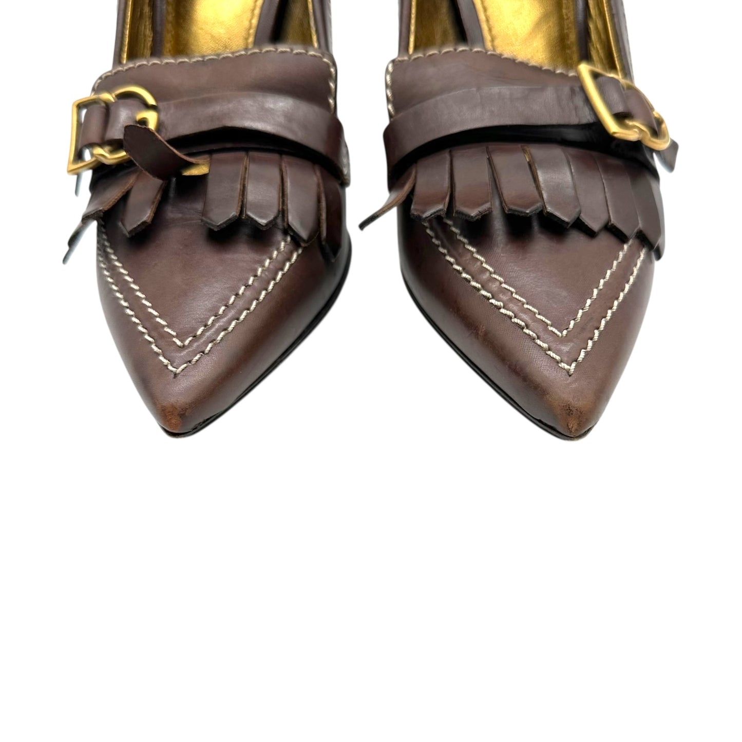 Dolce & Gabbana Brown Leather Heeled Loafers