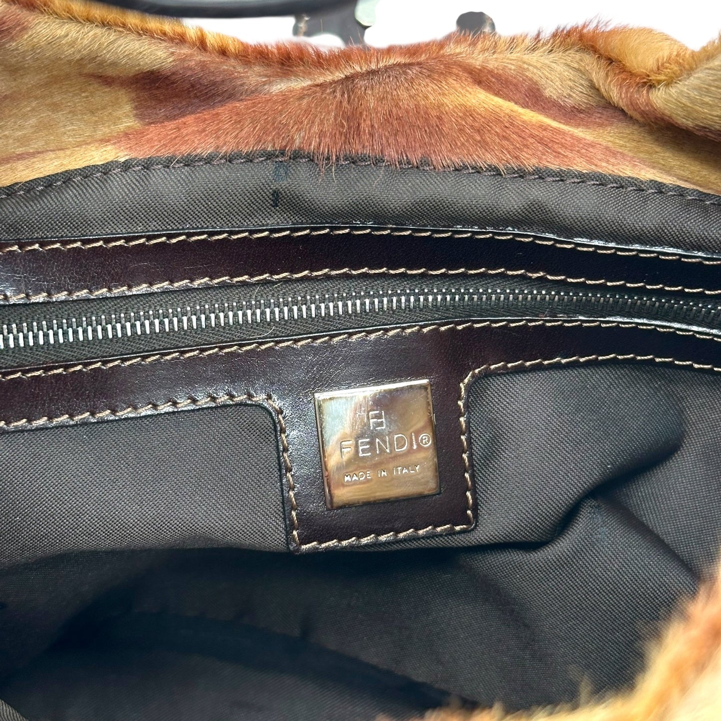 Fendi Brown Zebra Print Ponyhair Shoulder Baguette Bag