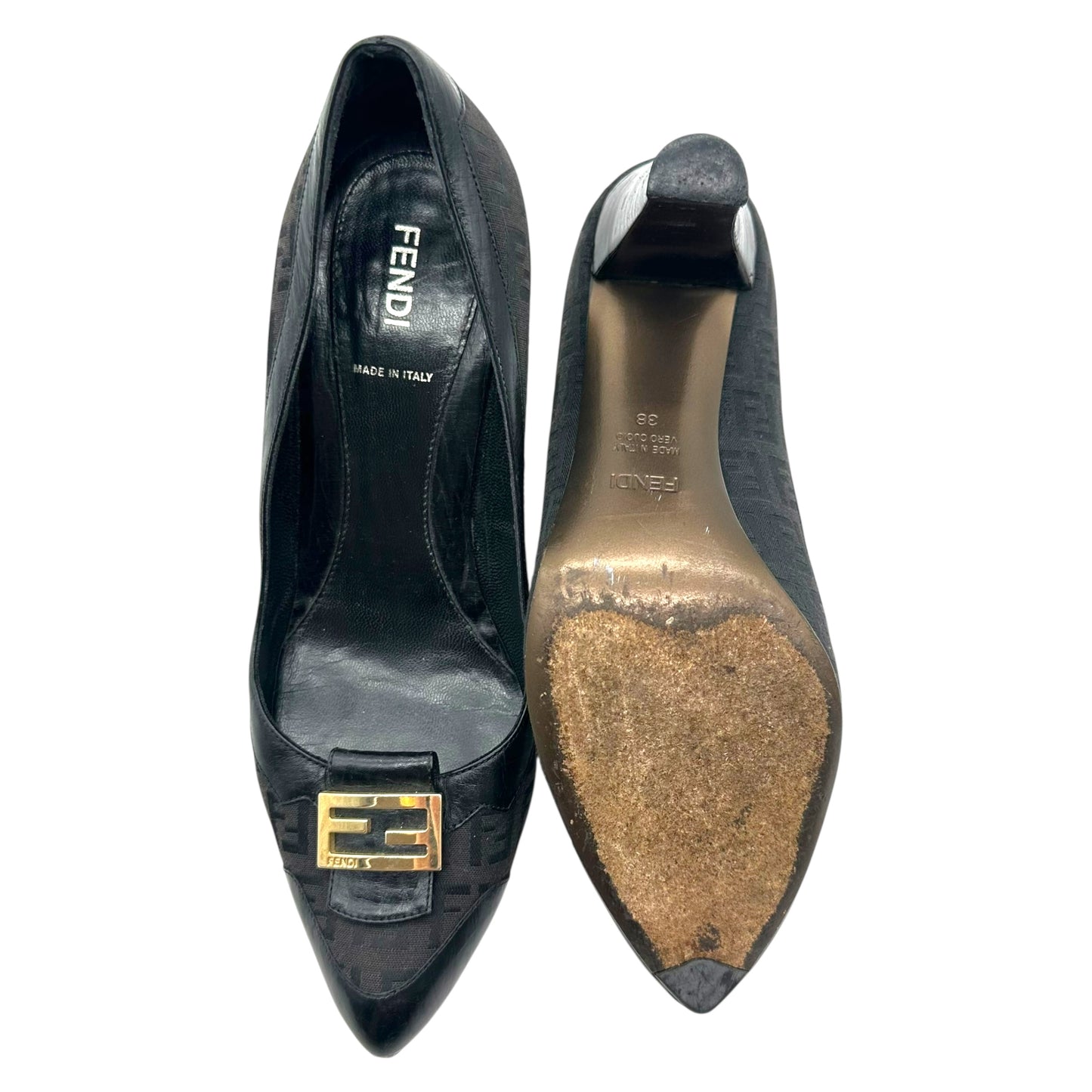 Fendi Black Zucchino Monogram Block Heels