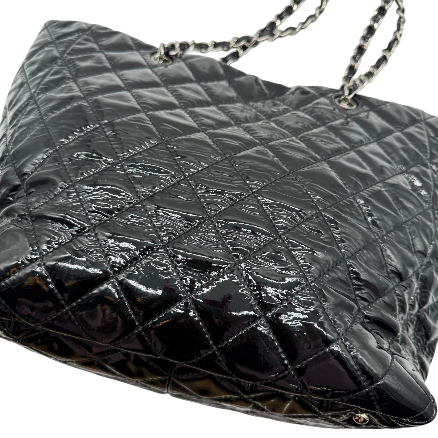 Chanel Black Patent Matelasse Quilted Leather Chain Strap Tote Bag 2009-10 - Outfit Repeater