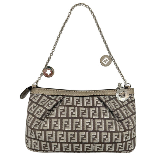 Fendi Gray & Metallic Zucchino Monogram Chain Strap Pochette Bag