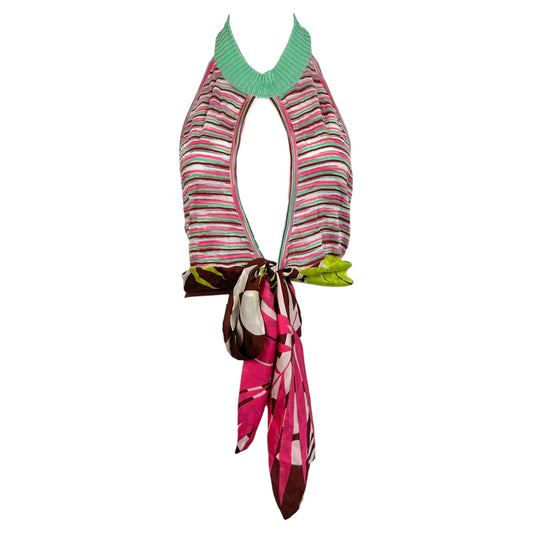 M Missoni Multicolor Mixed Print Silk & Knit Wrap Cropped Halter Top
