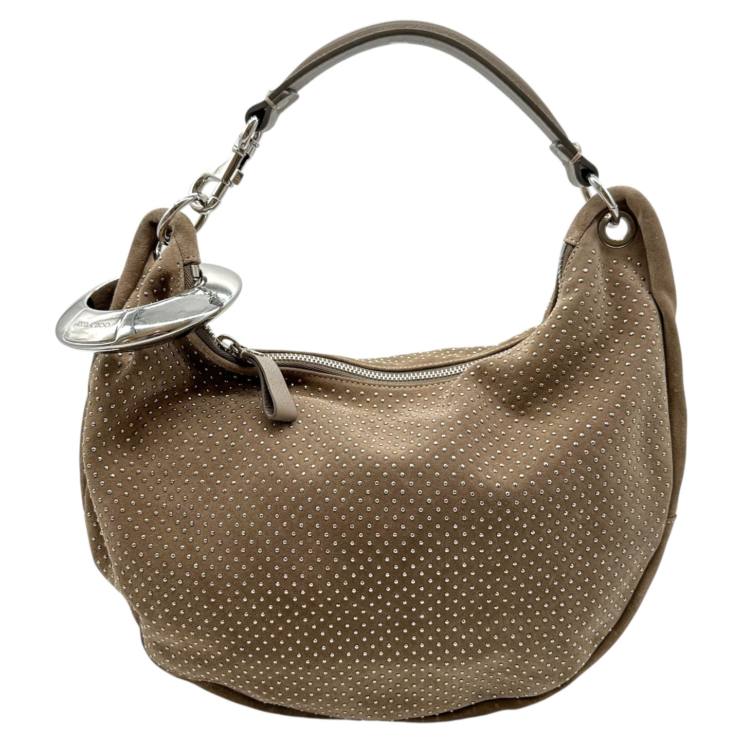 Jimmy Choo Gray & Silver Studded Suede Hobo Bag