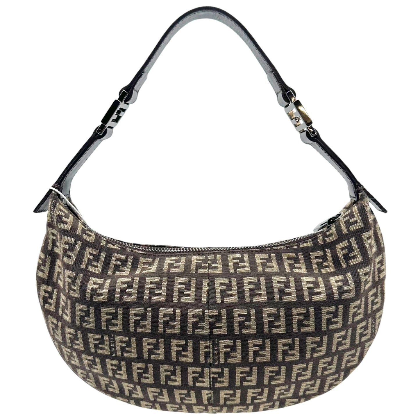 Fendi Brown & Tan Zucchino Monogram Crescent Shoulder Bag