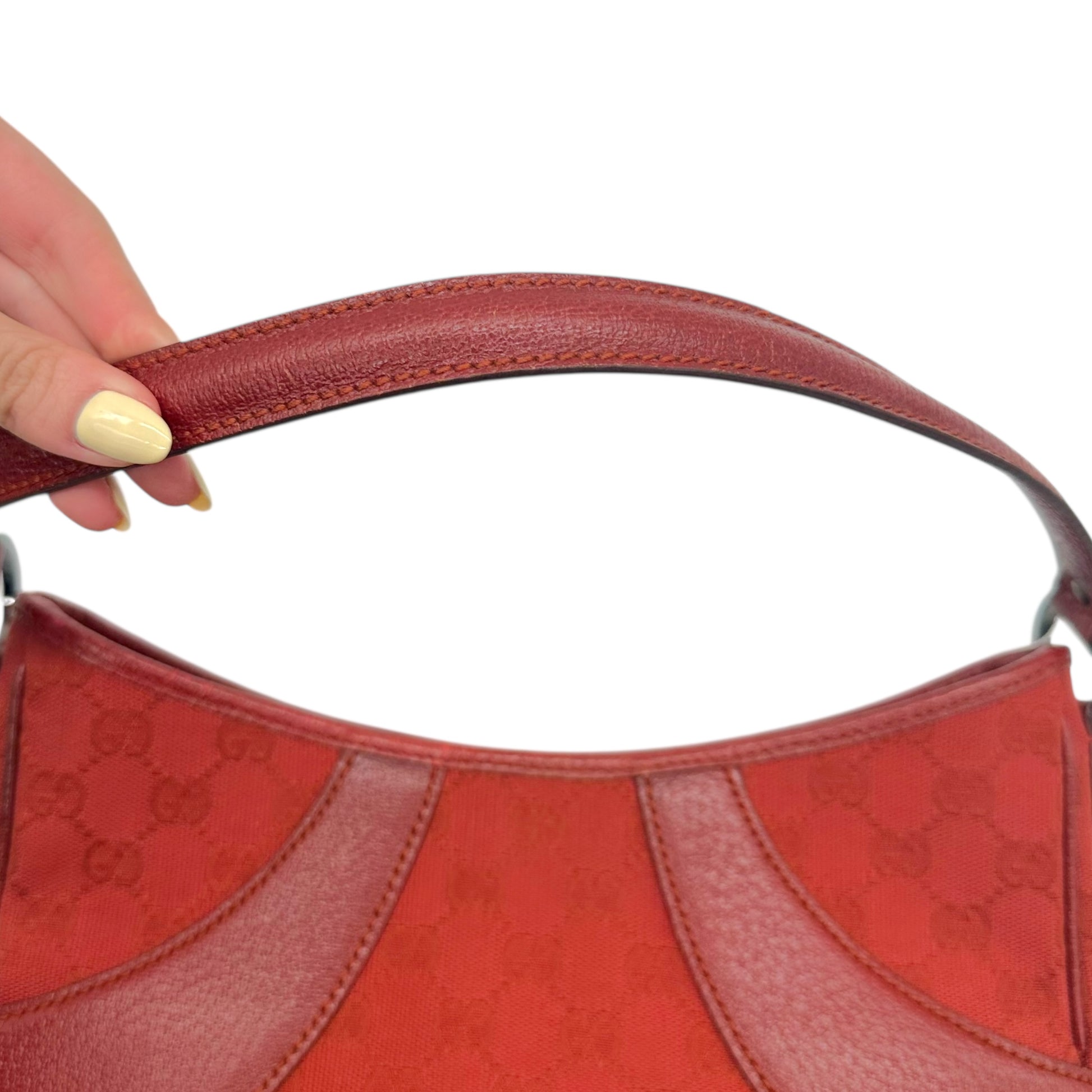 Gucci Red Monogram Leather Trim Shoulder Bag - Outfit Repeater