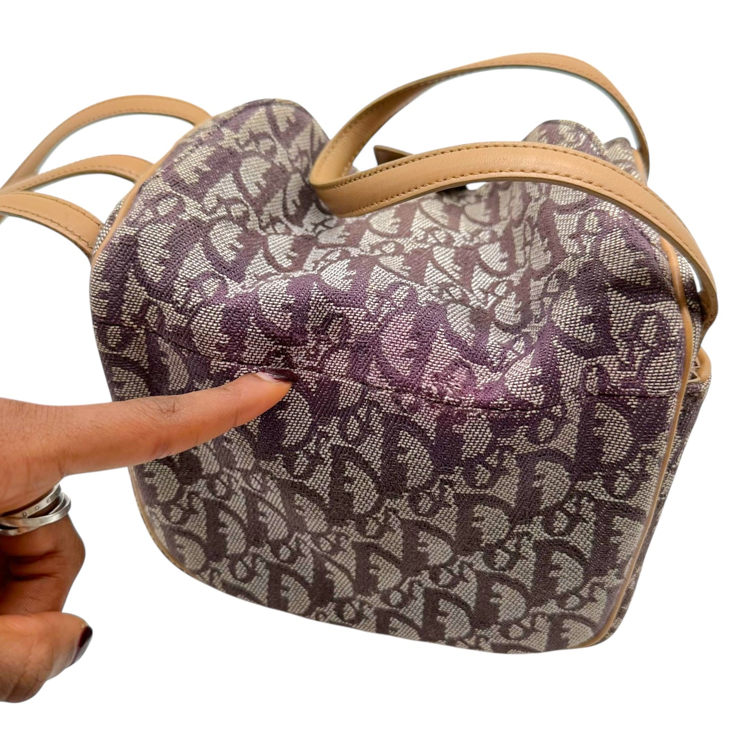 Christian Dior Burgundy Trotter Monogram & Tan Leather Dumpling Bag