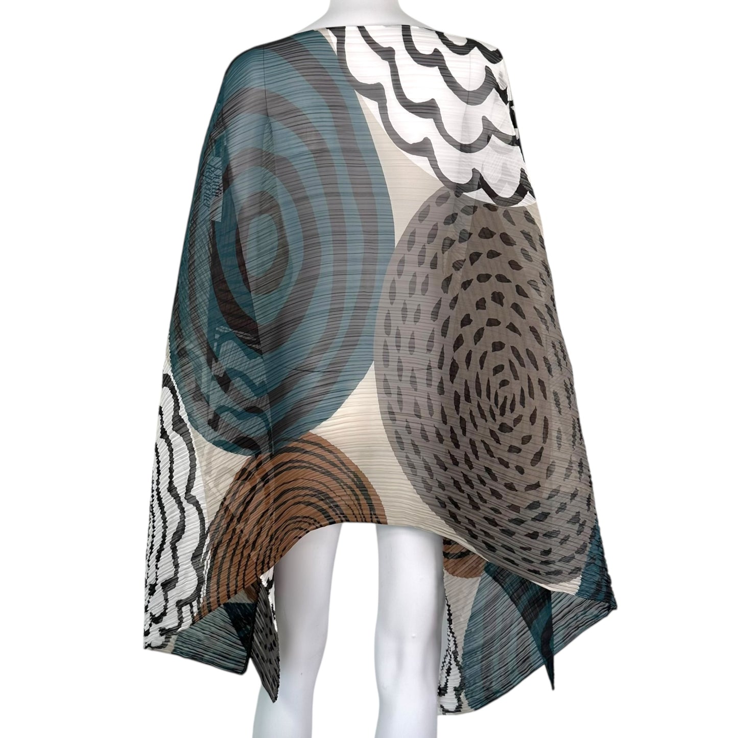 Issey Miyake Pleats Please Swirl Print Semi-Sheer Oversized Poncho