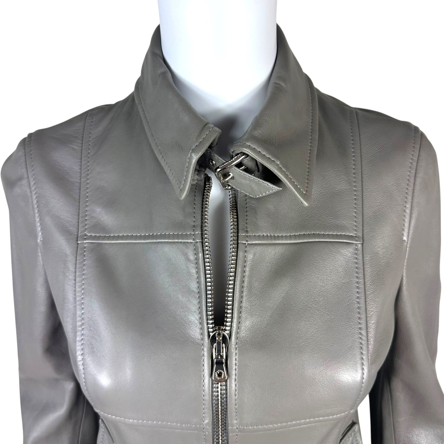 Dolce & Gabbana Gray Leather Jacket w/ Logo Charms