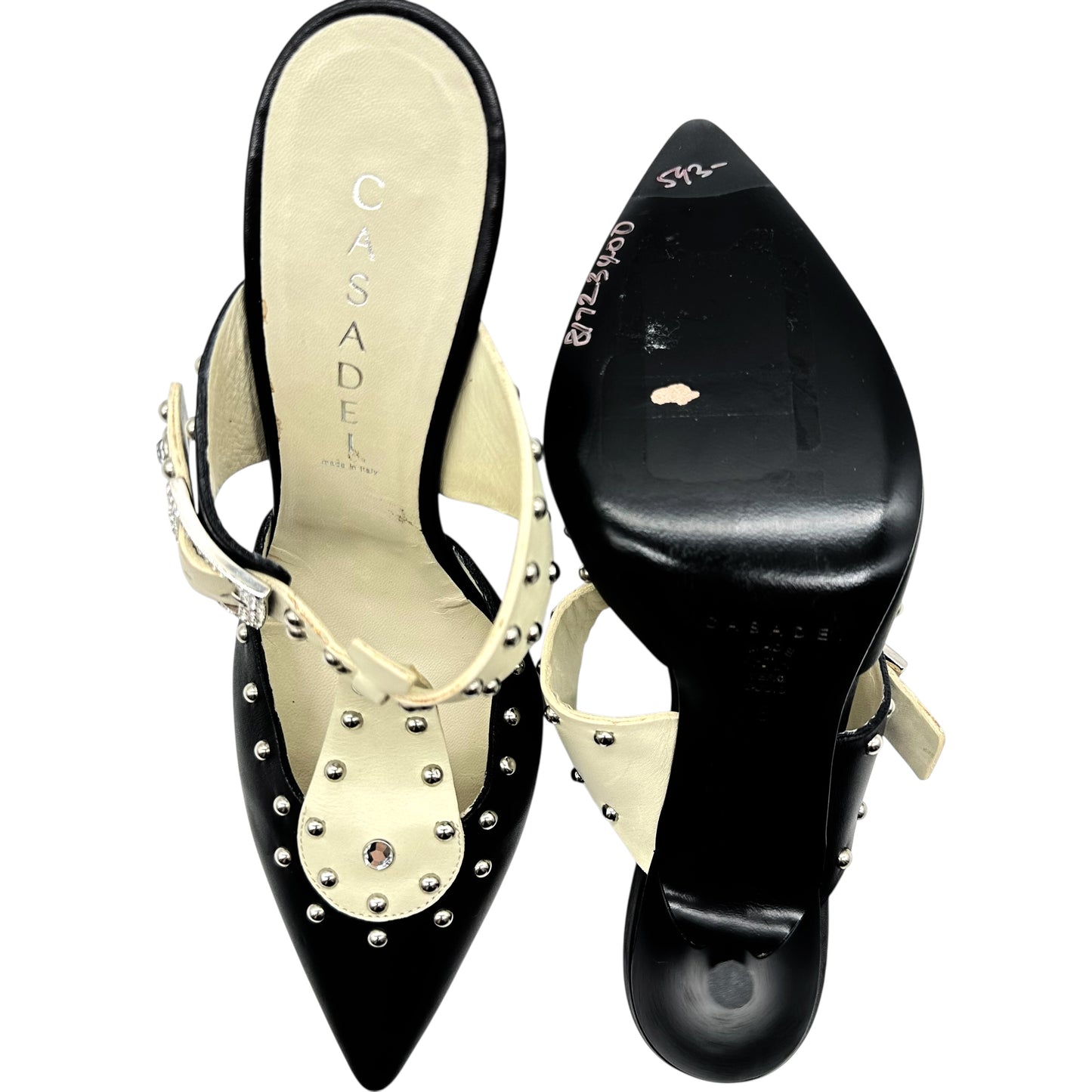 Casadei Studded Black & White Mule Heels