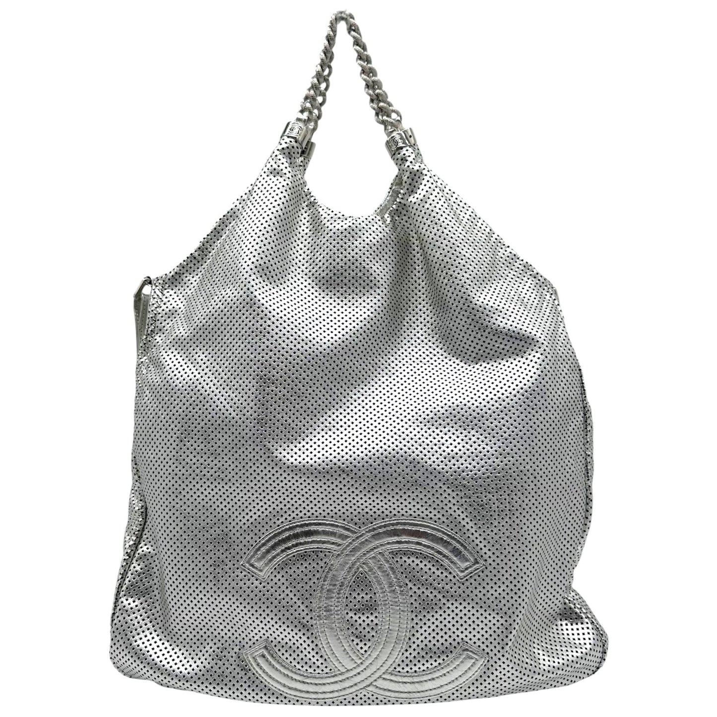 Chanel Rodeo Drive Silver Perforated Leather 2-Way Hobo Bag 2008-09