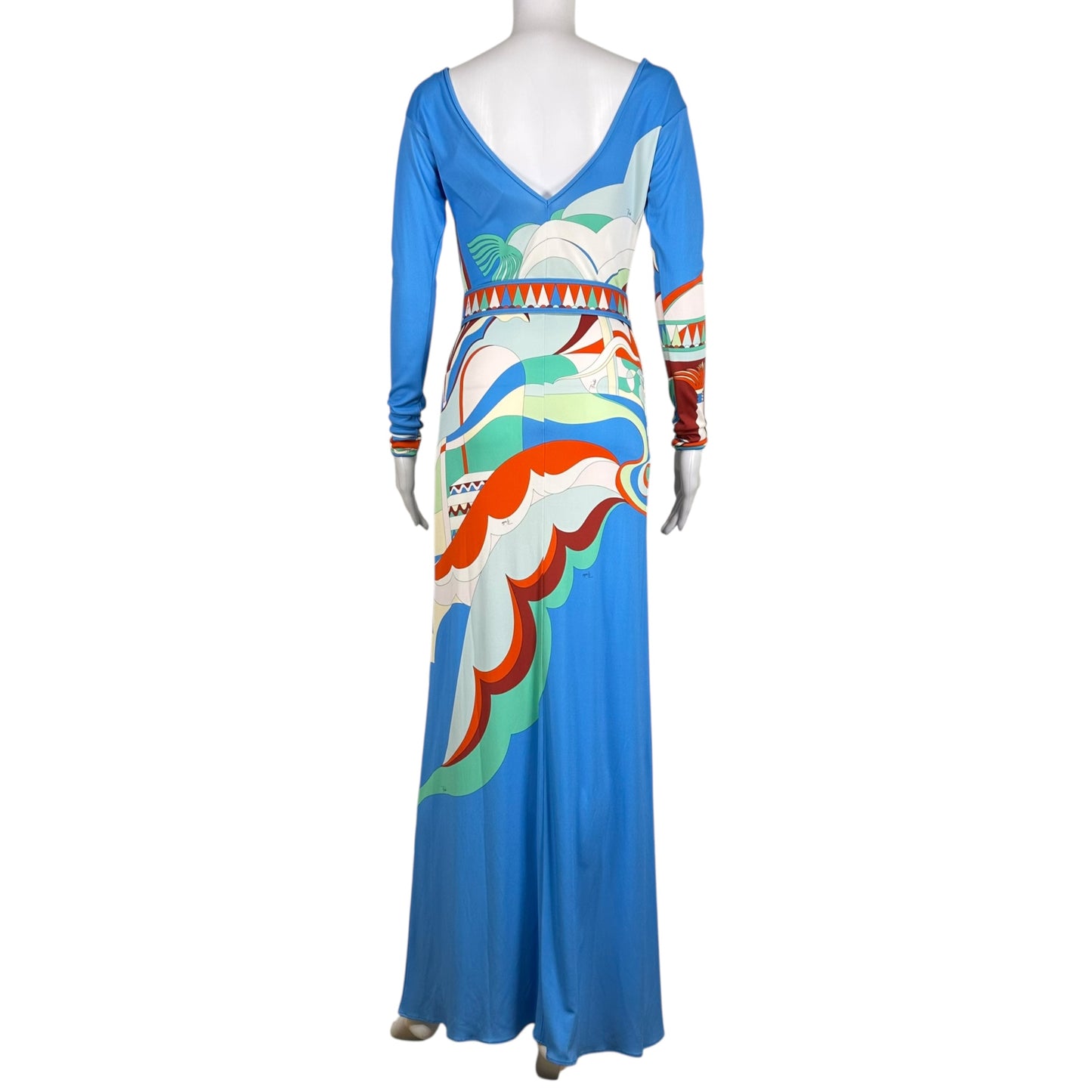 Emilio Pucci Blue Multi Printed Silk Maxi Dress