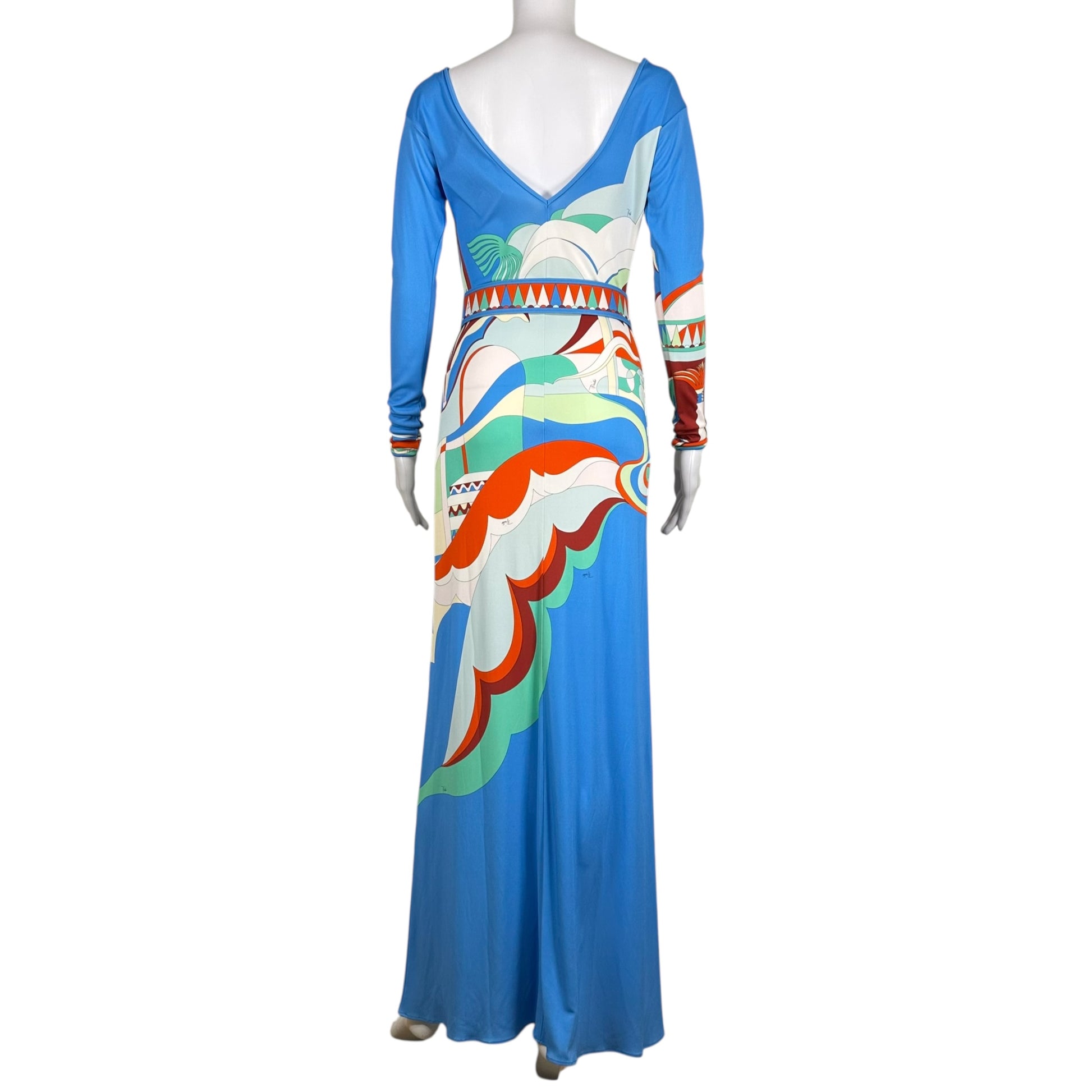 Emilio Pucci Blue Multi Printed Silk Maxi Dress