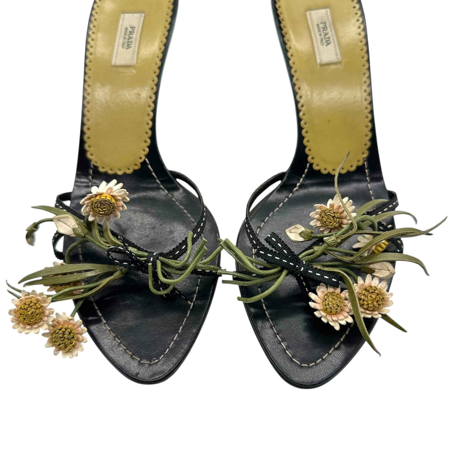 Prada Leather Flower Bouquet Applique Kitte Heels - Outfit Repeater