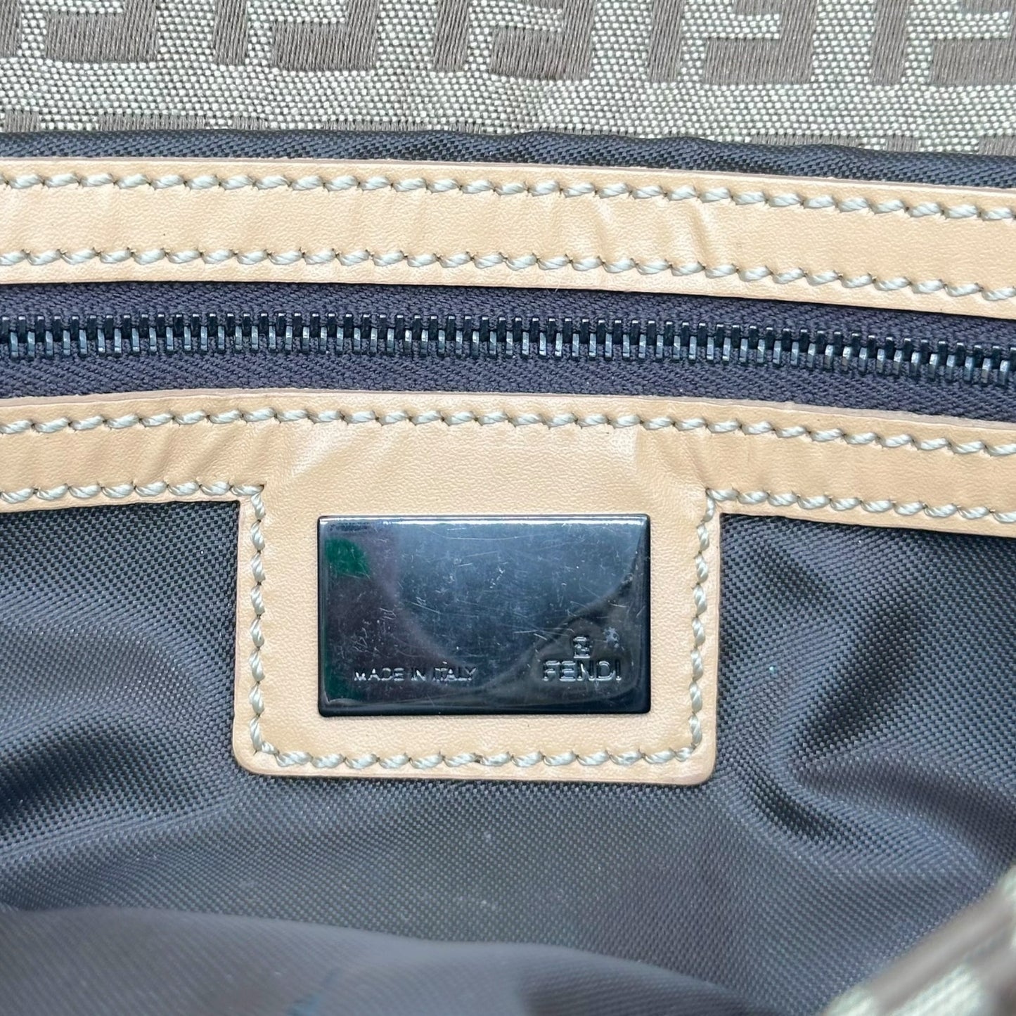 Fendi Baguette Bag Tan Zucchino Monogram Fabric