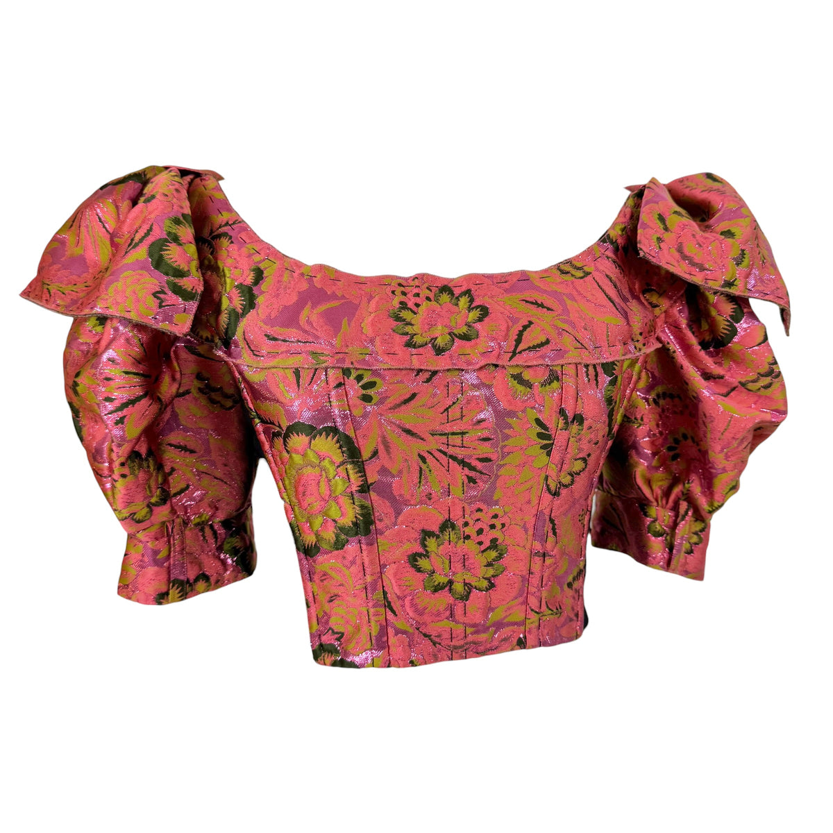 Dolce & Gabbana Cropped Corset Top Pink Green Floral