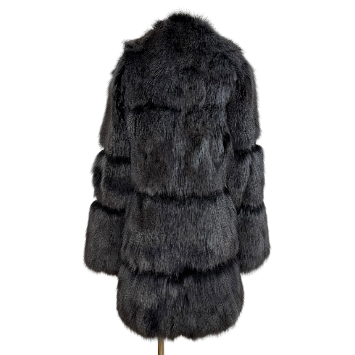 J-White Fox Fur Coat Gray Black Buckle 1990s Vintage