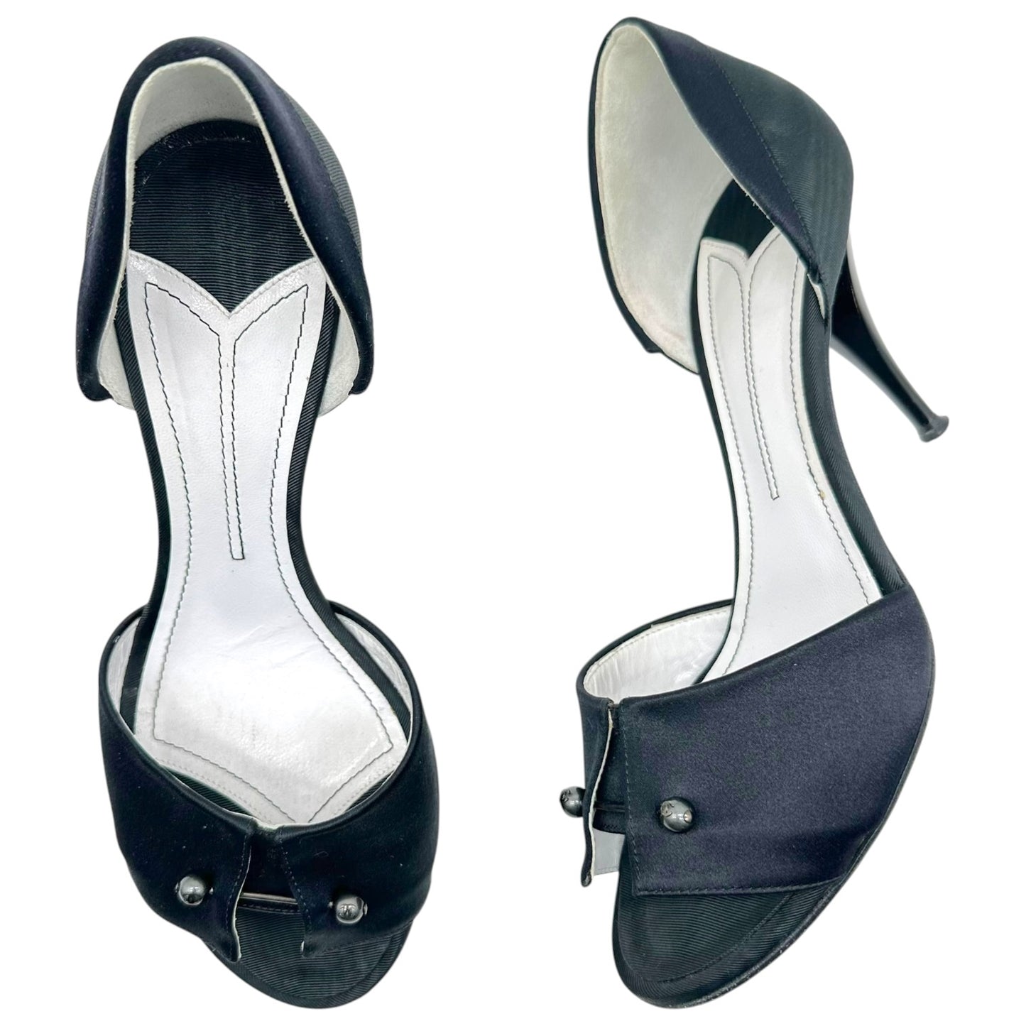 Chanel Tuxedo Black Silk Slingback Heels