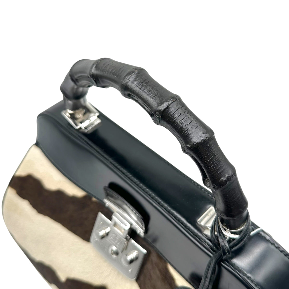 Gucci Lady Lock Zebra Print Ponyhair Bamboo Handbag