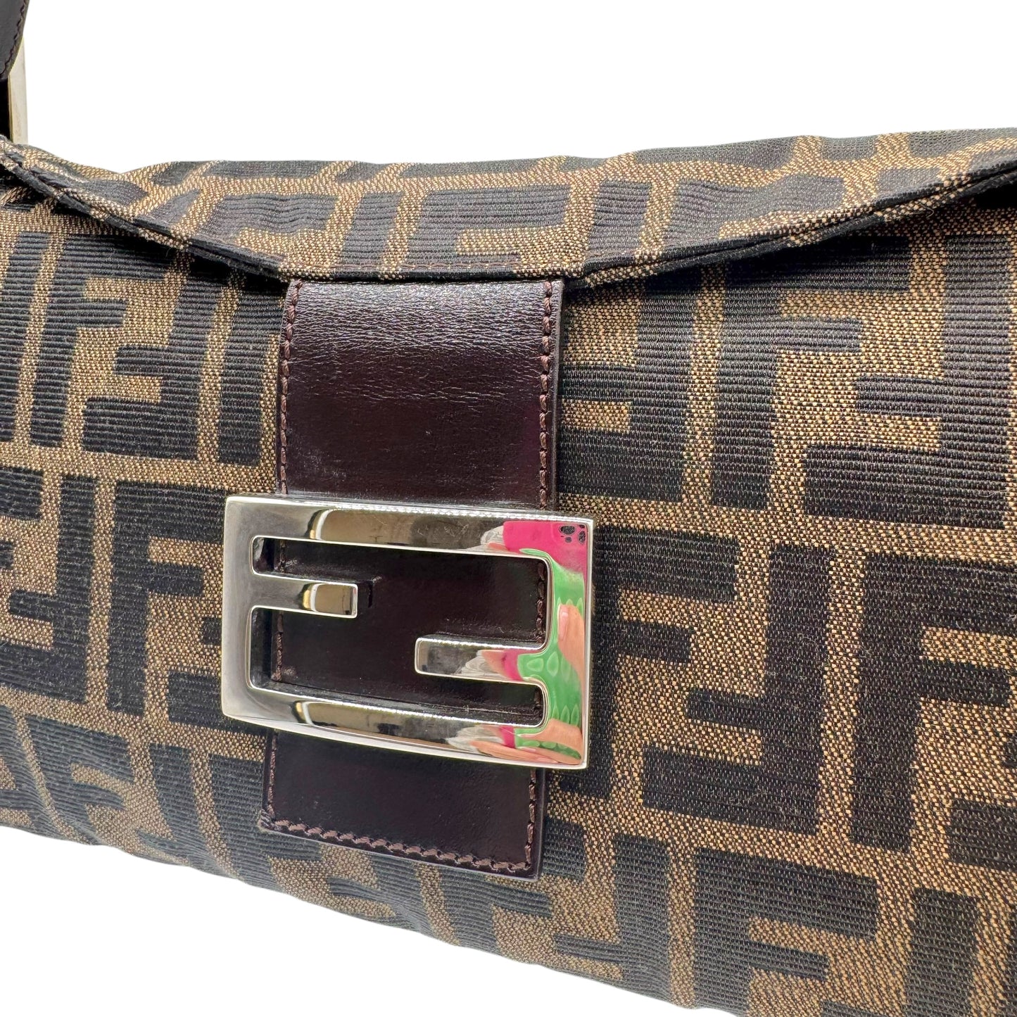 Fendi Classic Zucca Monogram Fold-Over Baguette Bag