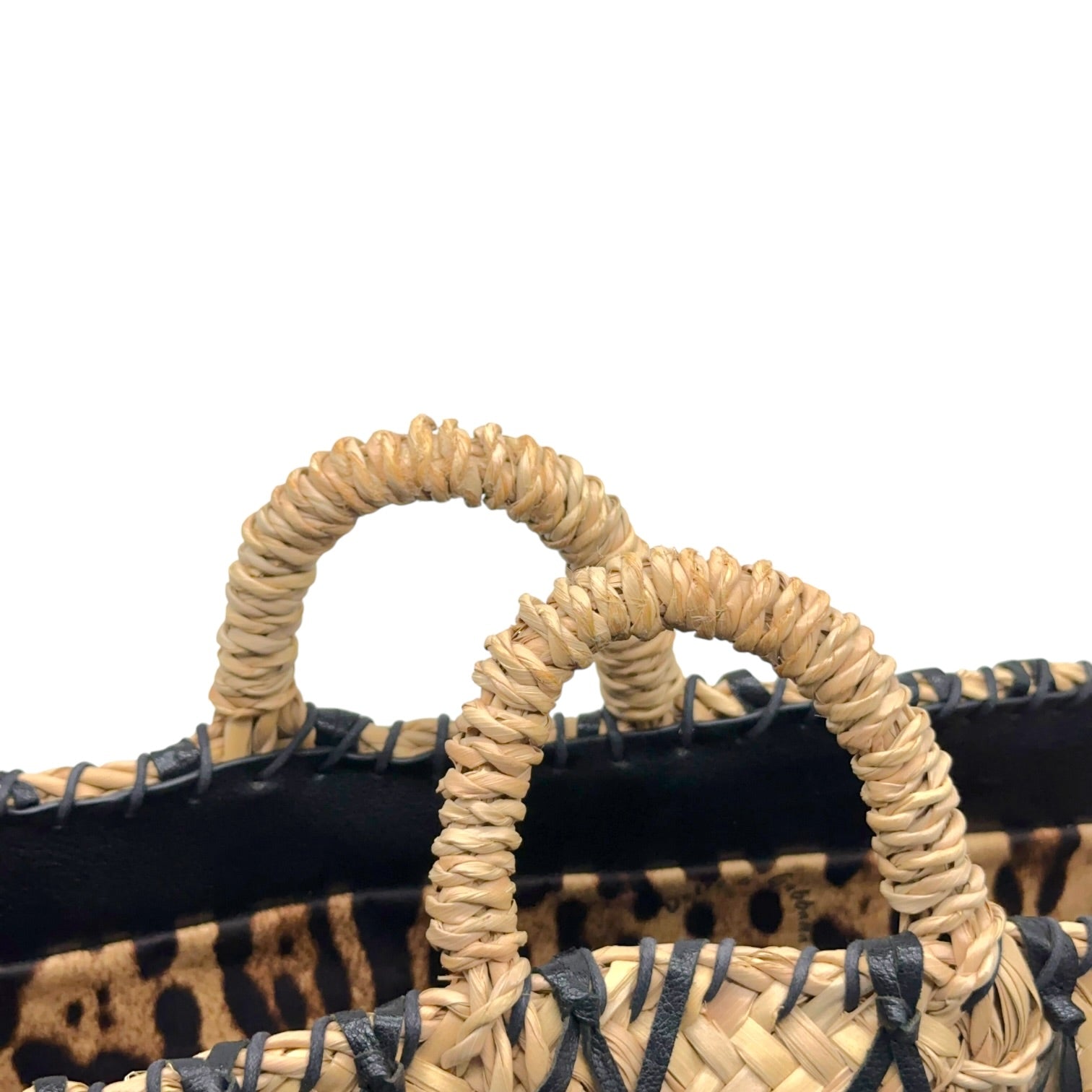 Dolce & Gabbana Raffia Black Leather Beach Handbag Tote