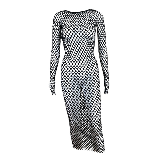 Roberto Cavalli Black Fishnet Long Sleeve Open Back Maxi Dress Cover-Up NEW