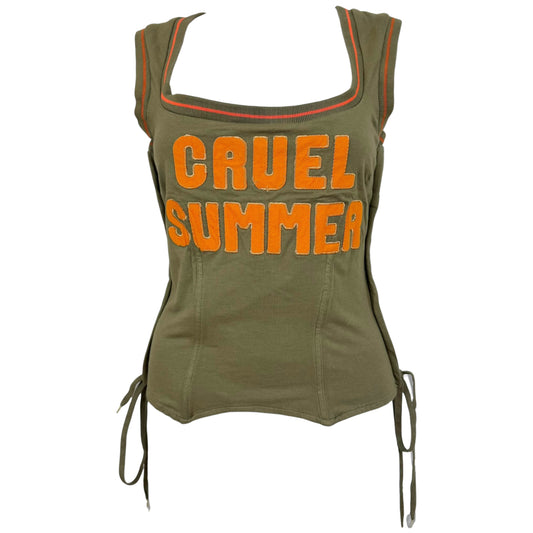 Dolce & Gabbana Khaki Green Orange Lace-Back Corset Top