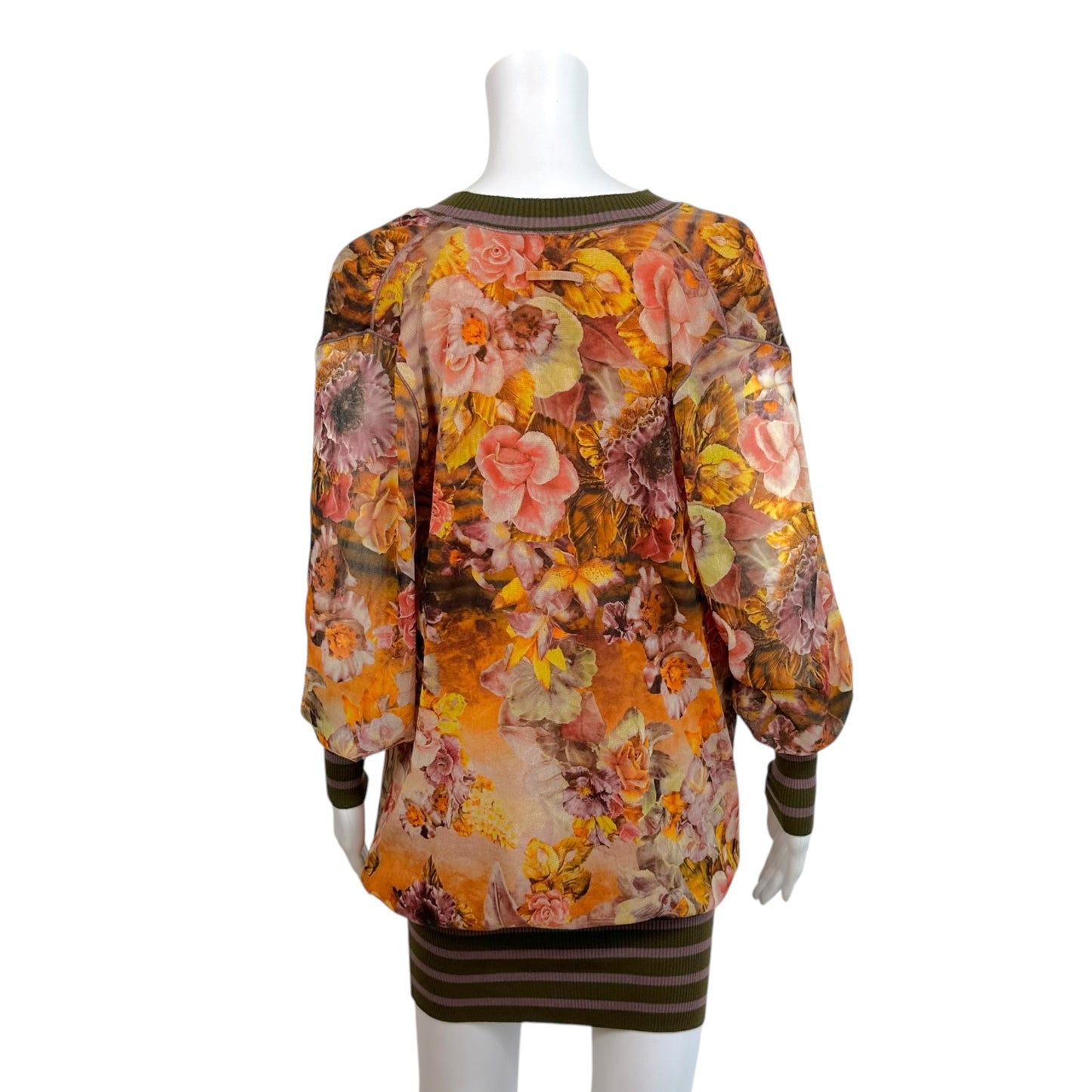 Jean Paul Gaultier Soleil Purple & Orange Floral Mesh Striped Trim Mini Longsleeve Dress