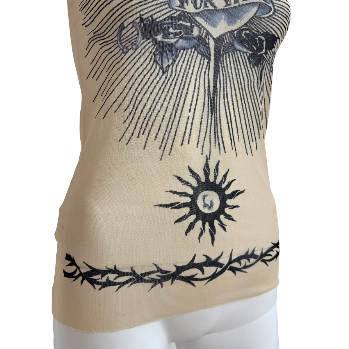 Jean Paul Gaultier Tattoo Mesh Tank Top Neutral Black
