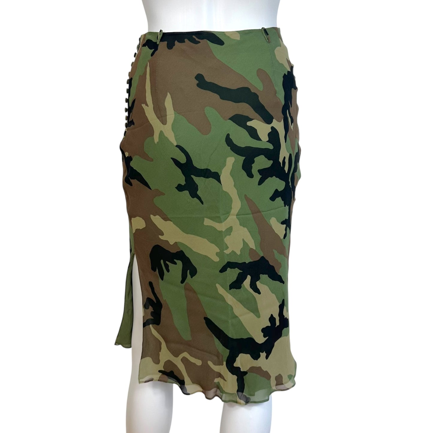Christian Dior S/S 2001 Camo Print Silk Midi Skirt