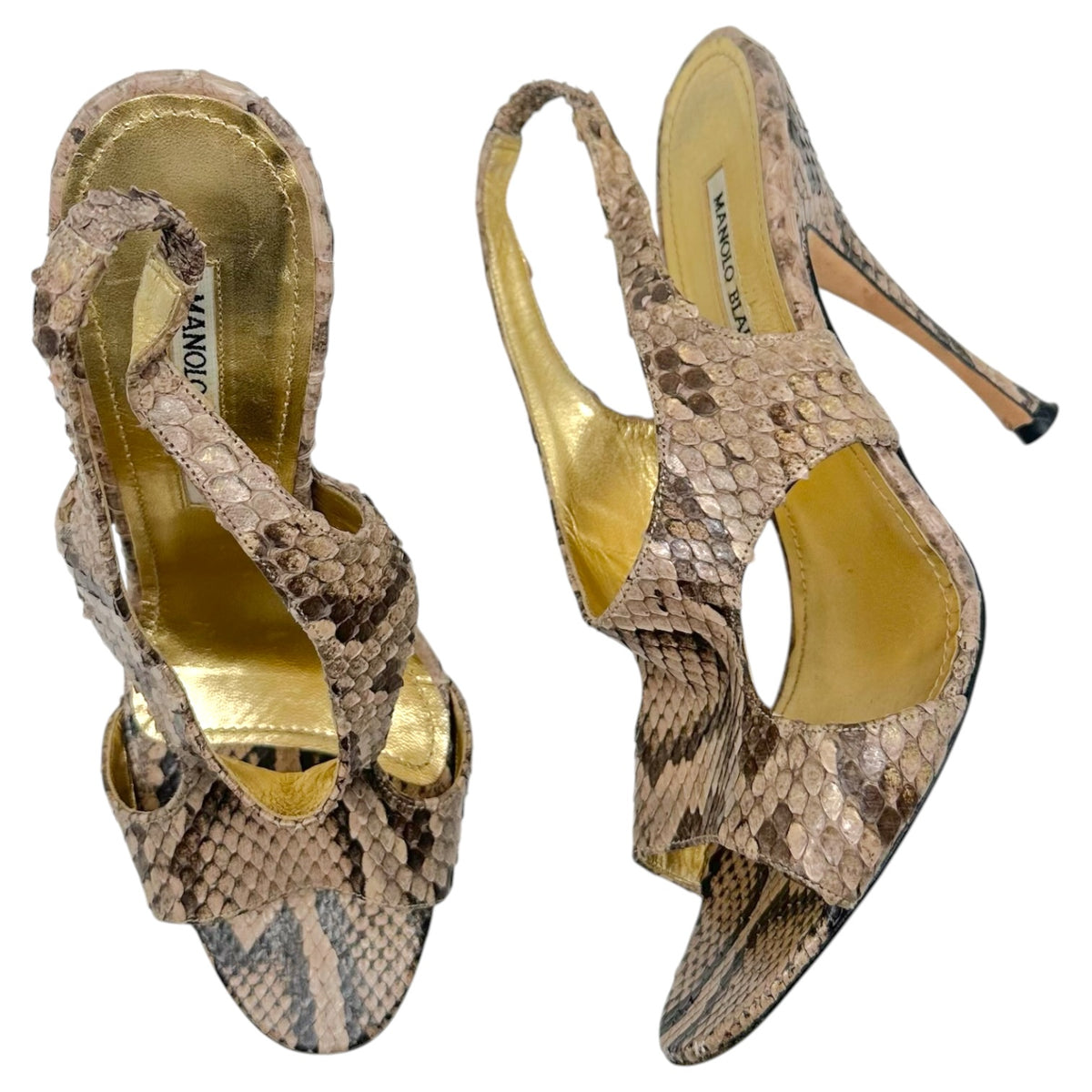 Manolo Blahnik Brown Python Slingback Sandal Heels