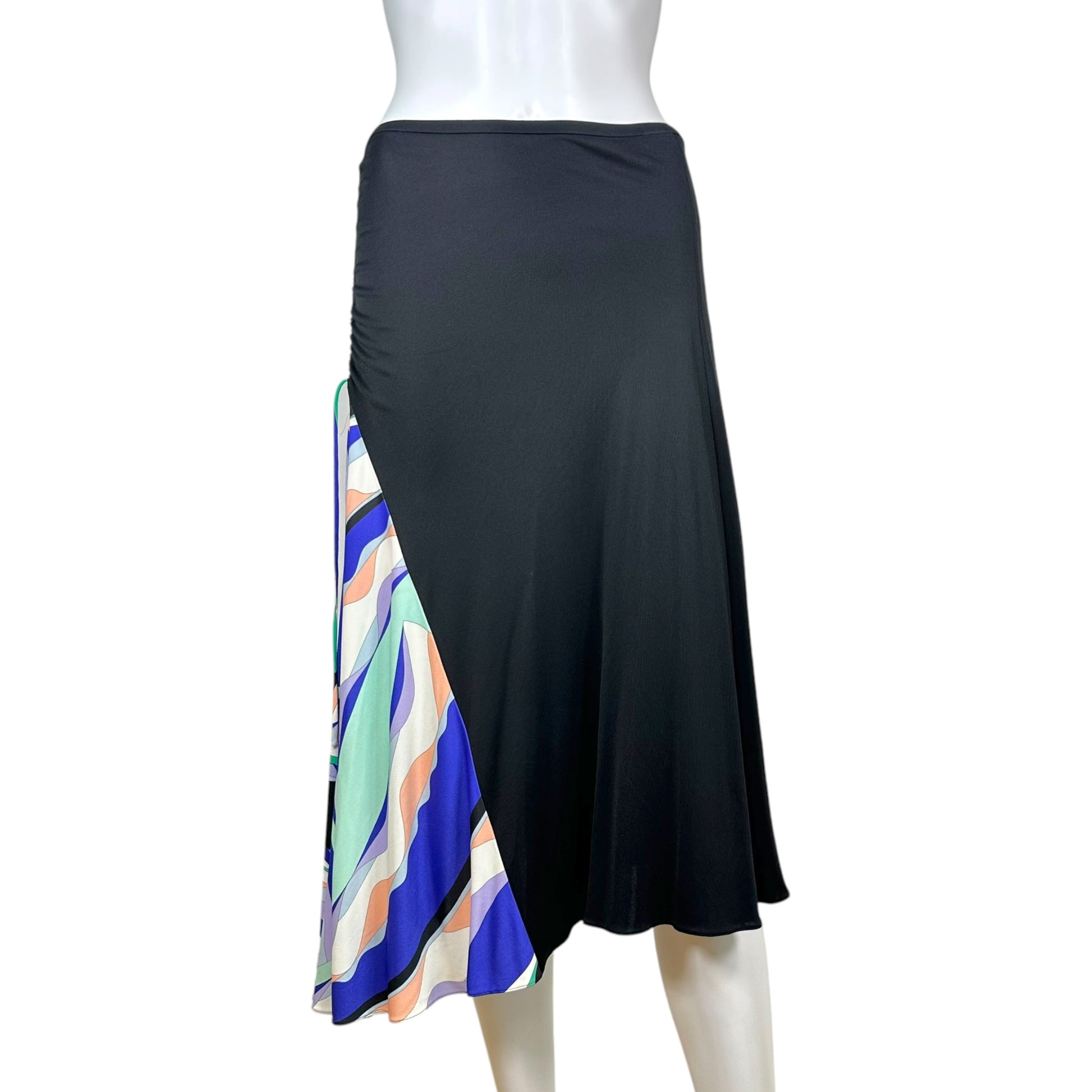 Emilio Pucci Black Multicolor Printed Panel Maxi Skirt