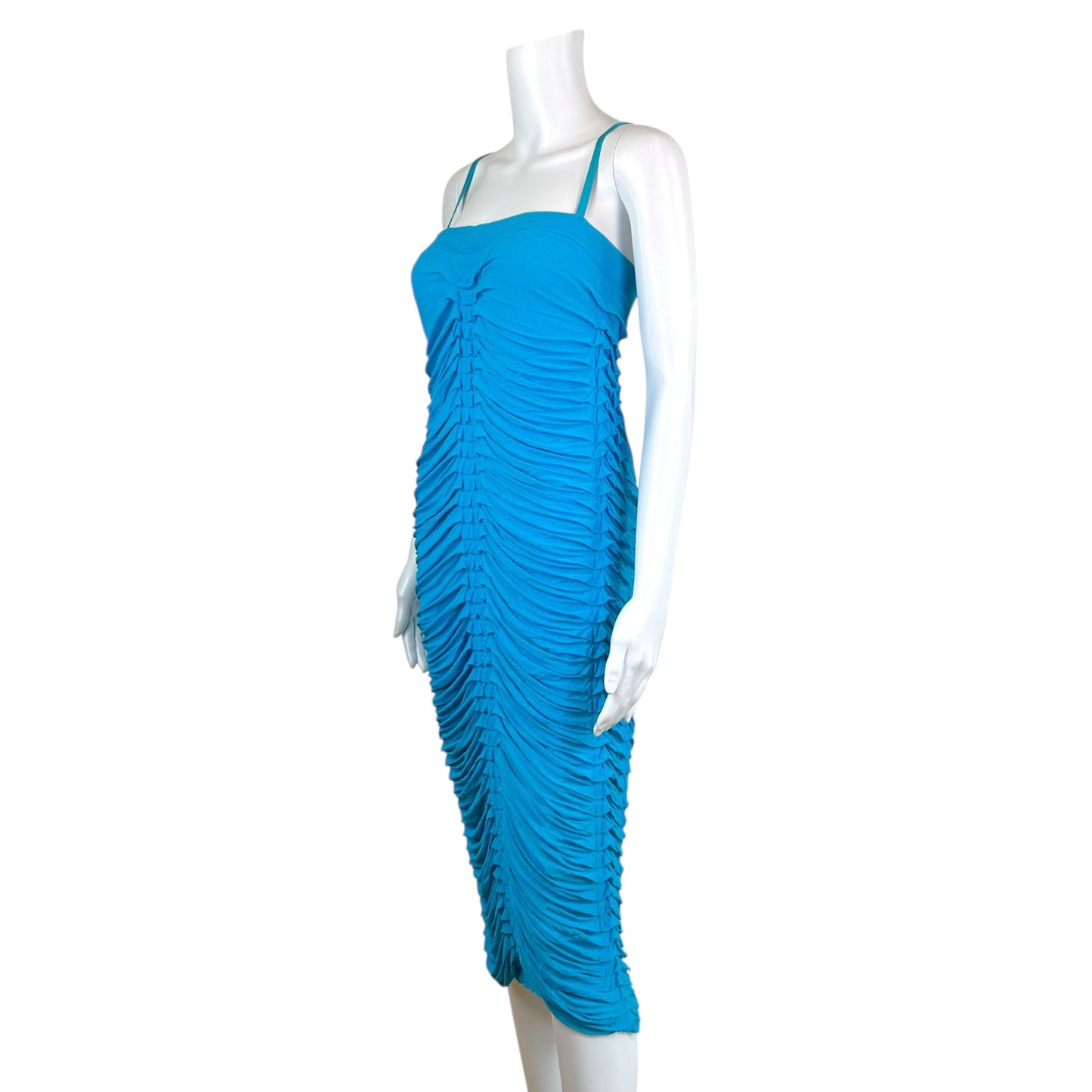 Roberto Cavalli Midi Dress Bright Turquoise Blue Pleated