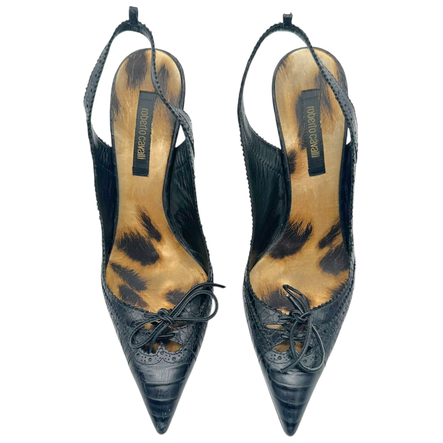 Roberto Cavalli Black Snakeskin Slingback Heels - Outfit Repeater