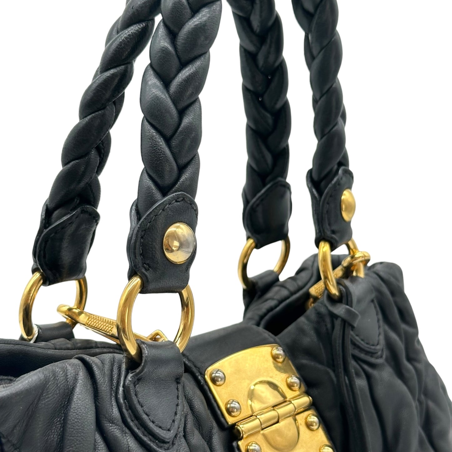 Miu Miu Black & Gold Quilted Matelasse 2-Way Bag