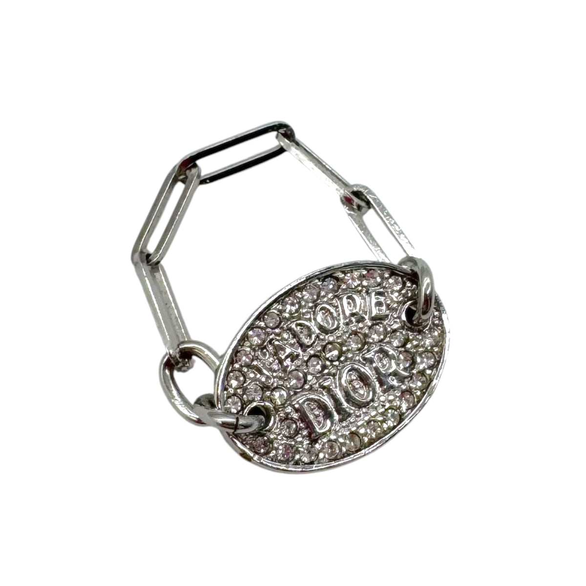 Christian Dior Silver Crystal Chain Ring