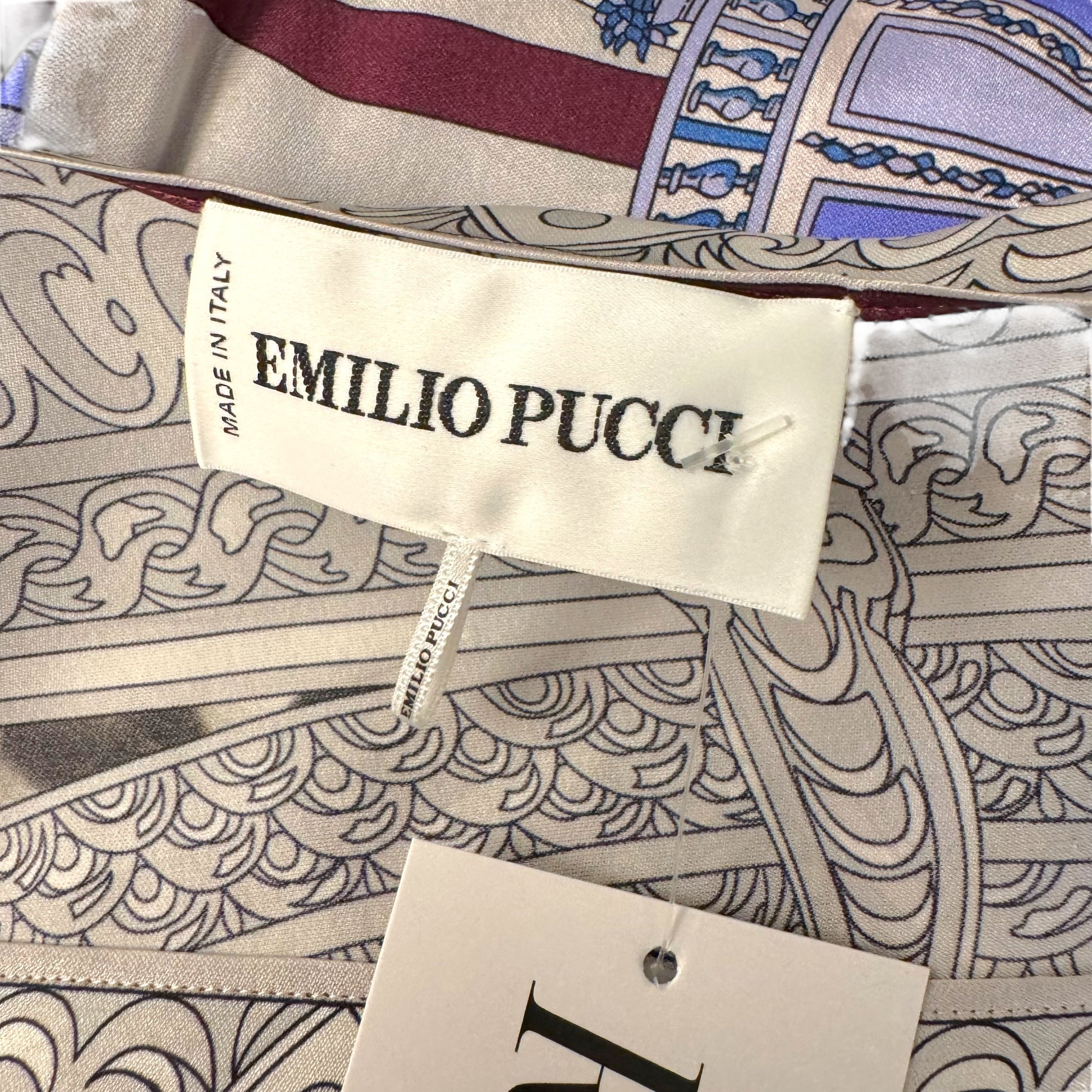 Emilio Pucci Blue & Gray Printed Silk Batwing Flowy Blouse - Outfit Repeater