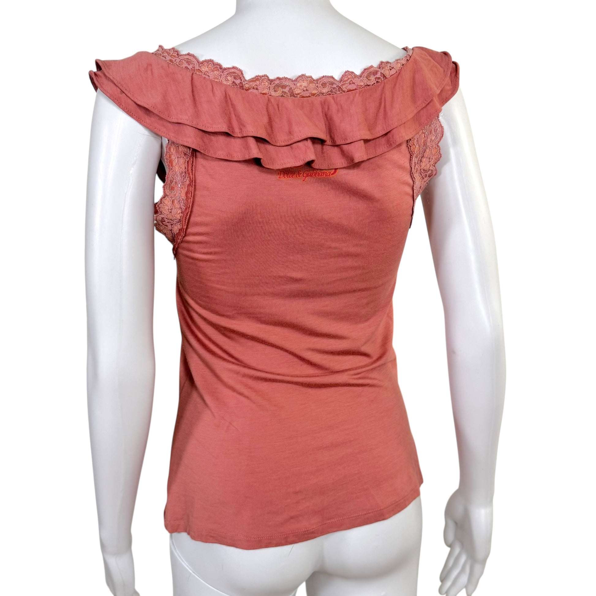 D&G Dolce & Gabbana 'Tea' Pink Graphic & Lace Tank Top - Outfit Repeater