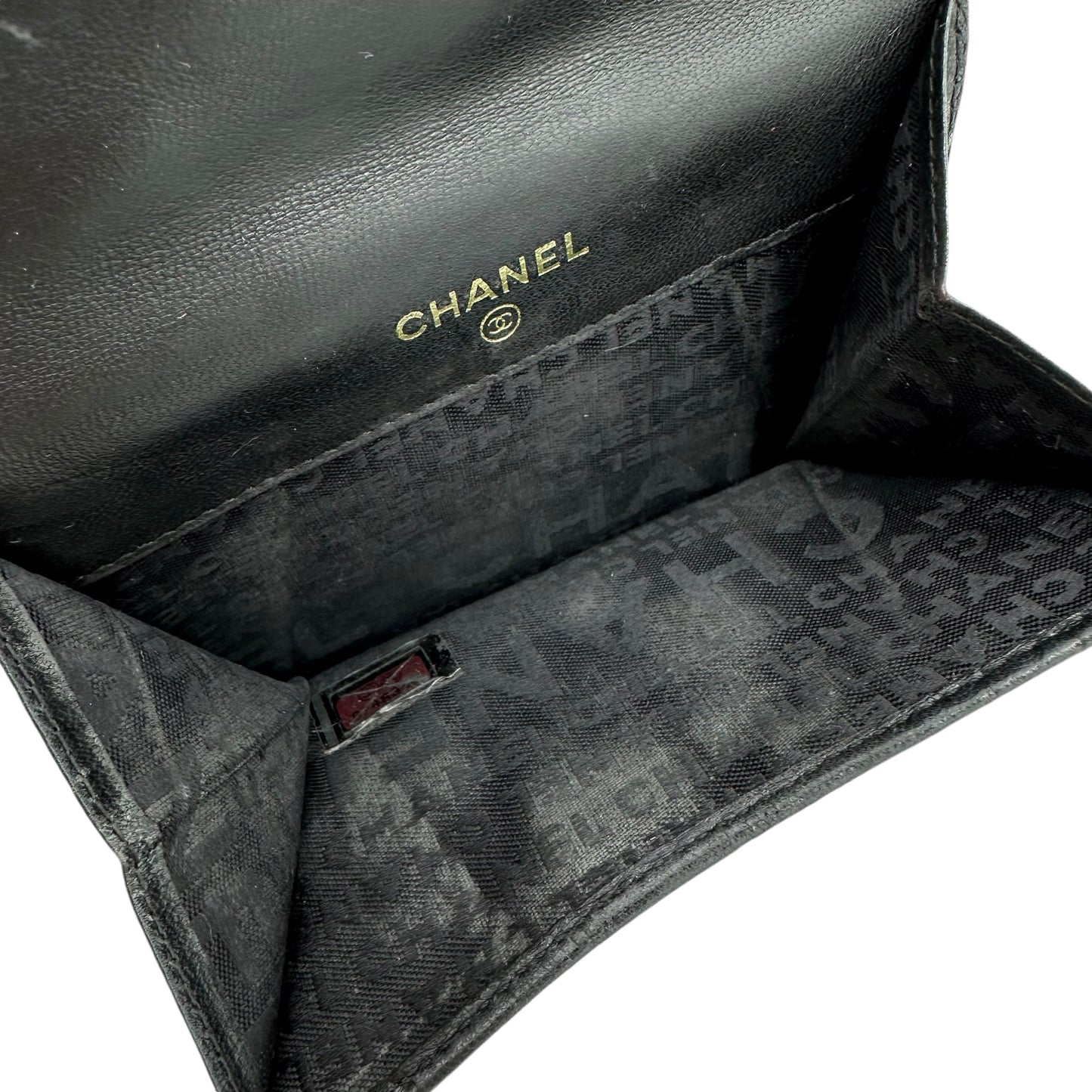 Chanel Black Leather Icon Wallet with Silver Logo Clasp