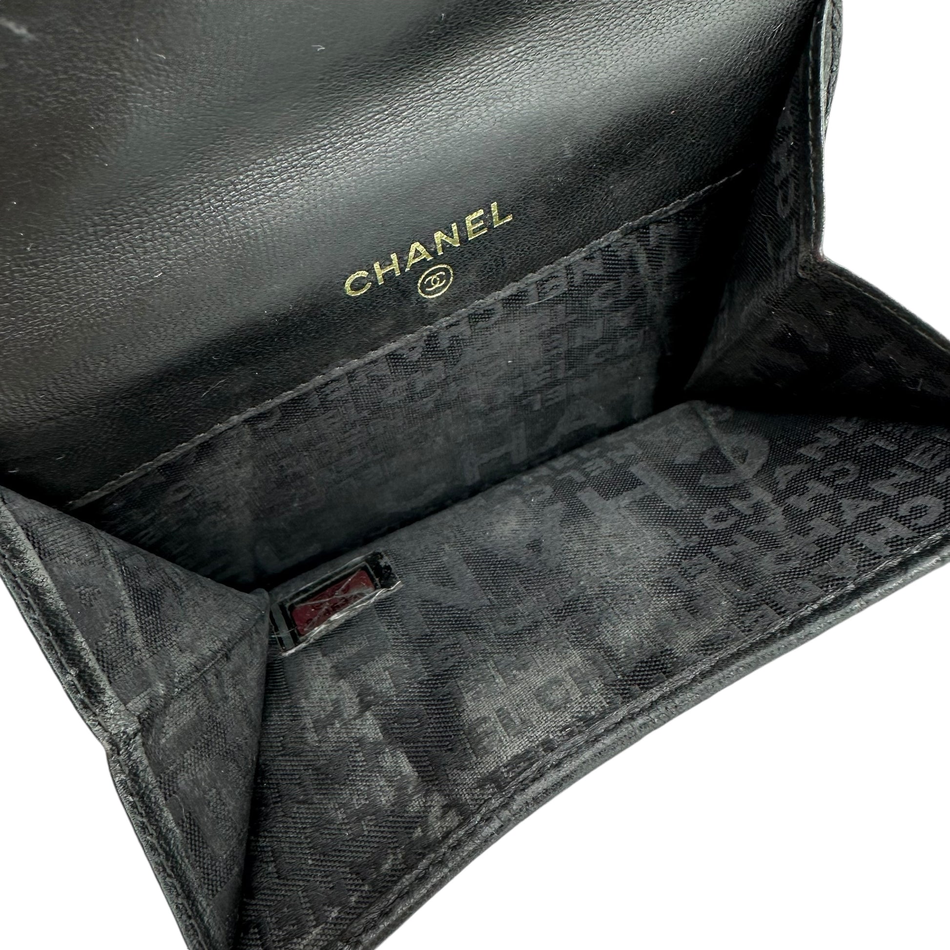 Chanel Black Leather Icon Wallet with Silver Logo Clasp